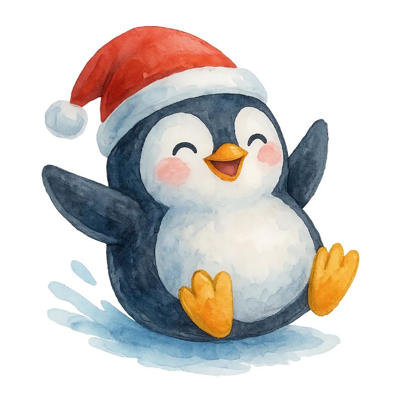Le Pingouin de Noël dans le style aquarelle