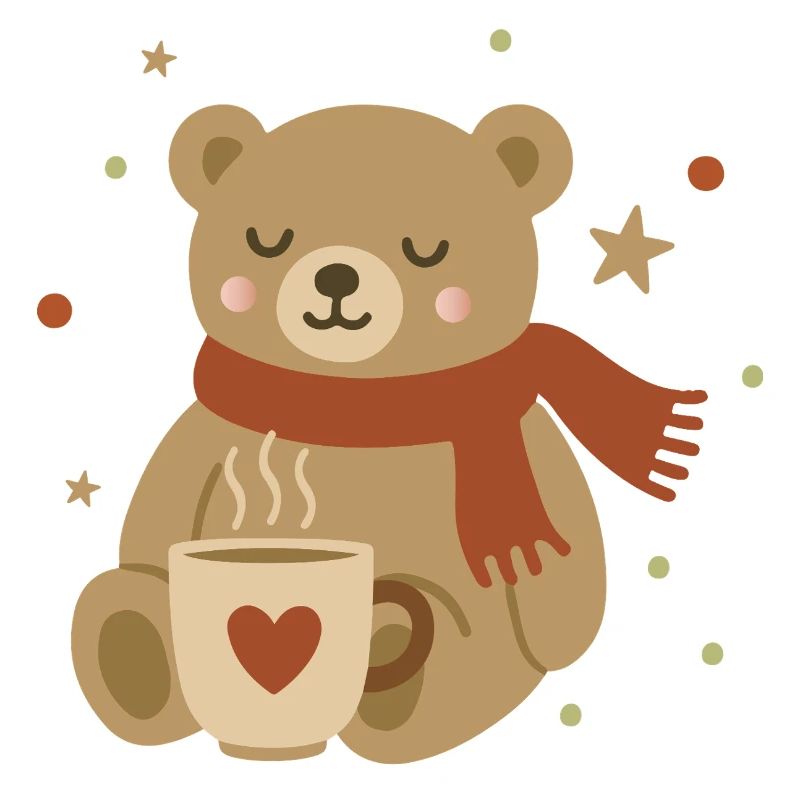 Cute Bear with Scarf & Warm Cup