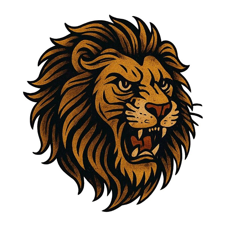 Tête de lion dans un style brun doré
