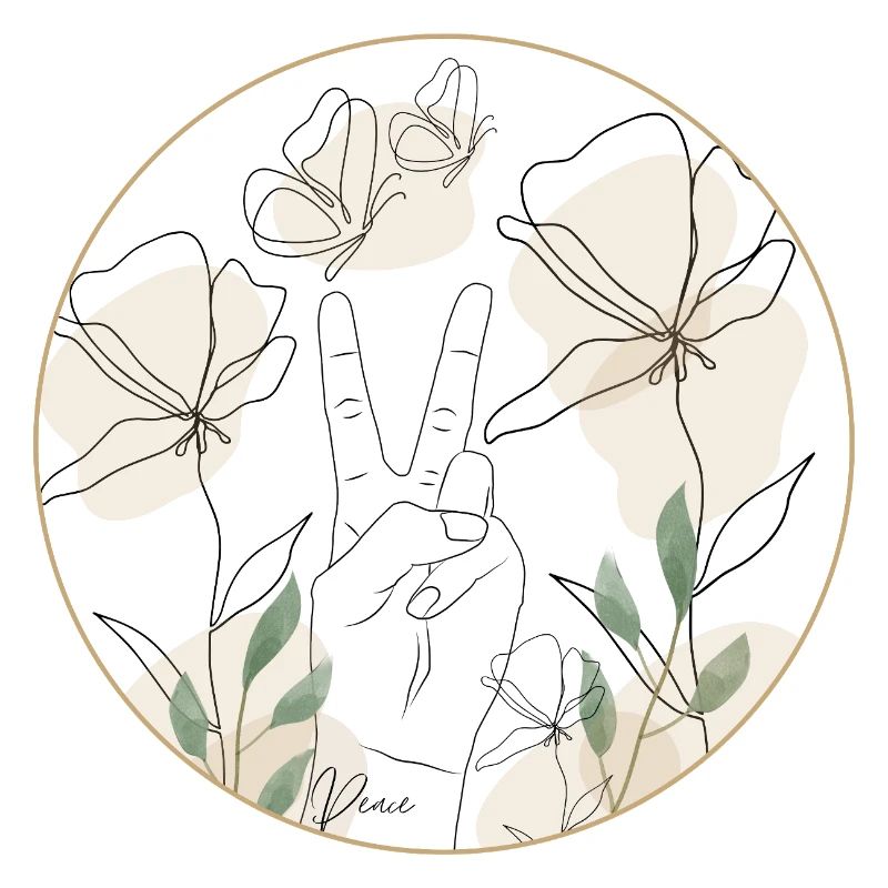 Peace - Hand and Blossoms - Line Art - peace