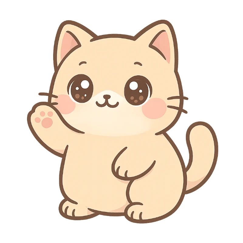Kawaii Kitten Waving Design