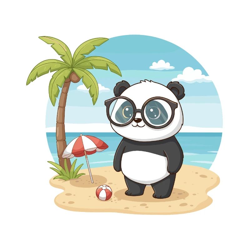 Süßer Panda mit Brille Strand-Sommerurlaub