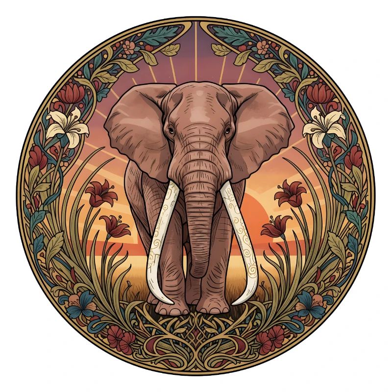 Portrait d’éléphant dans un cercle de fleurs