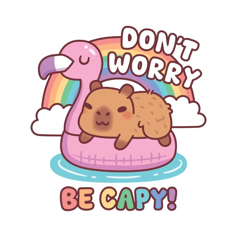 Süßes Capybara, entspann dich auf Flamingo, mach dir keine Sorgen, sei Capy.