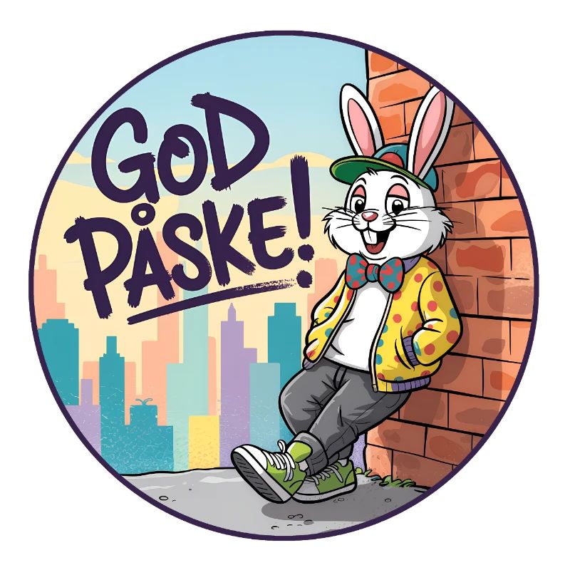 Happy Easter Bunny in the city skyline