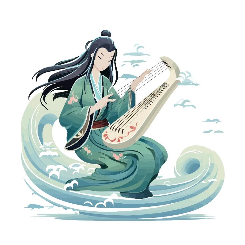 Guqin Master on Sea Wave