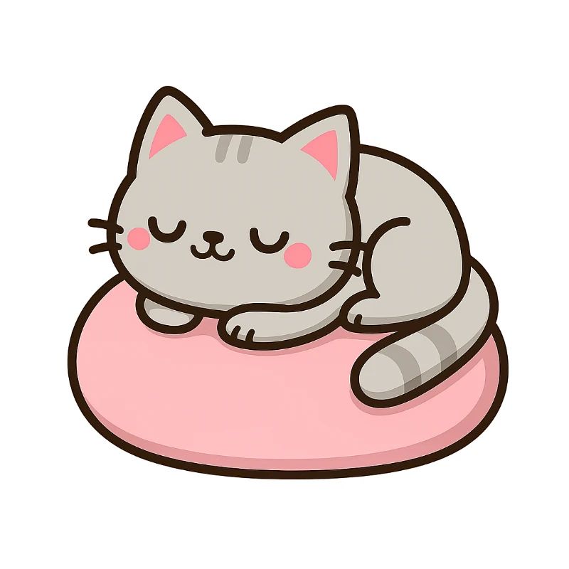 Chat doux sur coussin rose