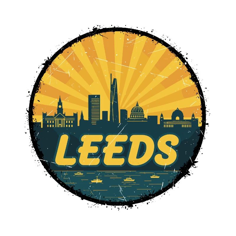 Leeds City Skyline Retro Sunset Abzeichen