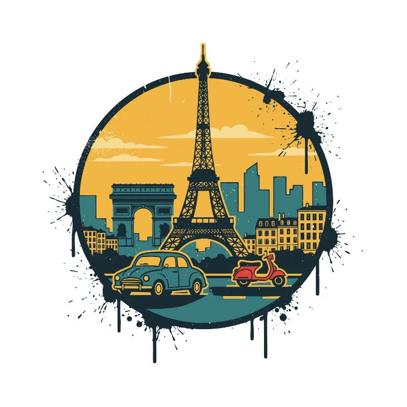 Illustration rétro de l’écusson de la Skyline de la tour Eiffel de Paris