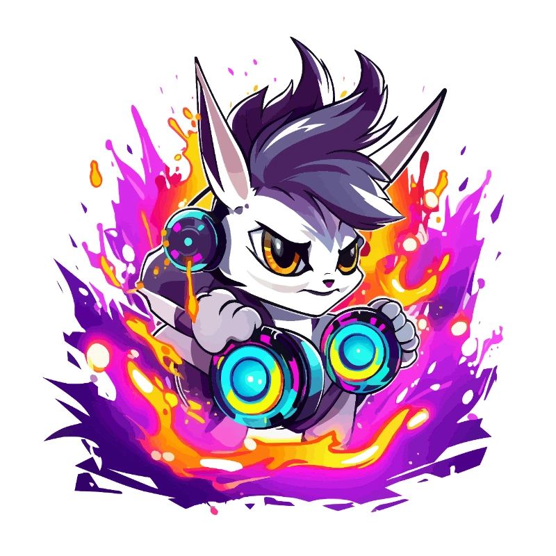 Neon DJ Bunny with Flame Colors