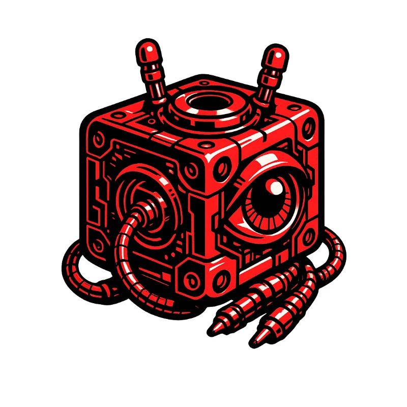 Red cube robot with eye