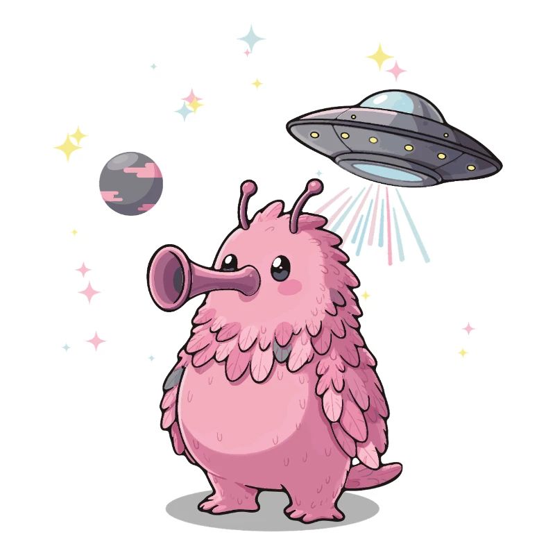 Mignon extraterrestre rose avec un OVNI dans l’espace