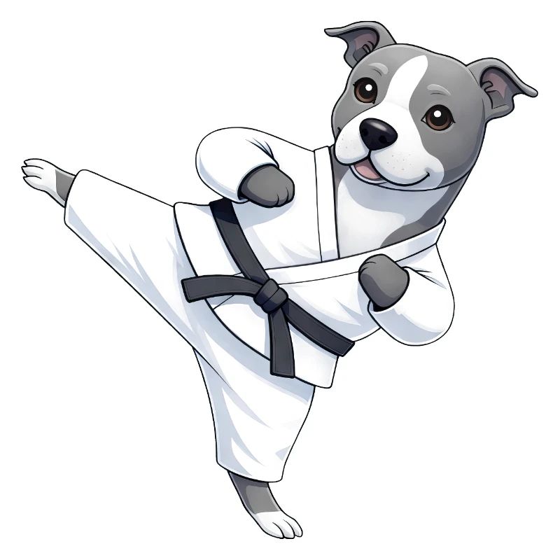 Mignon chien de dessin animé de karaté karaté pitbull