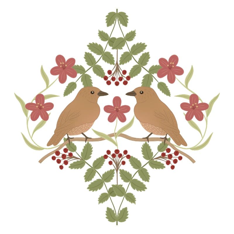Birds on a Blooming Wreath