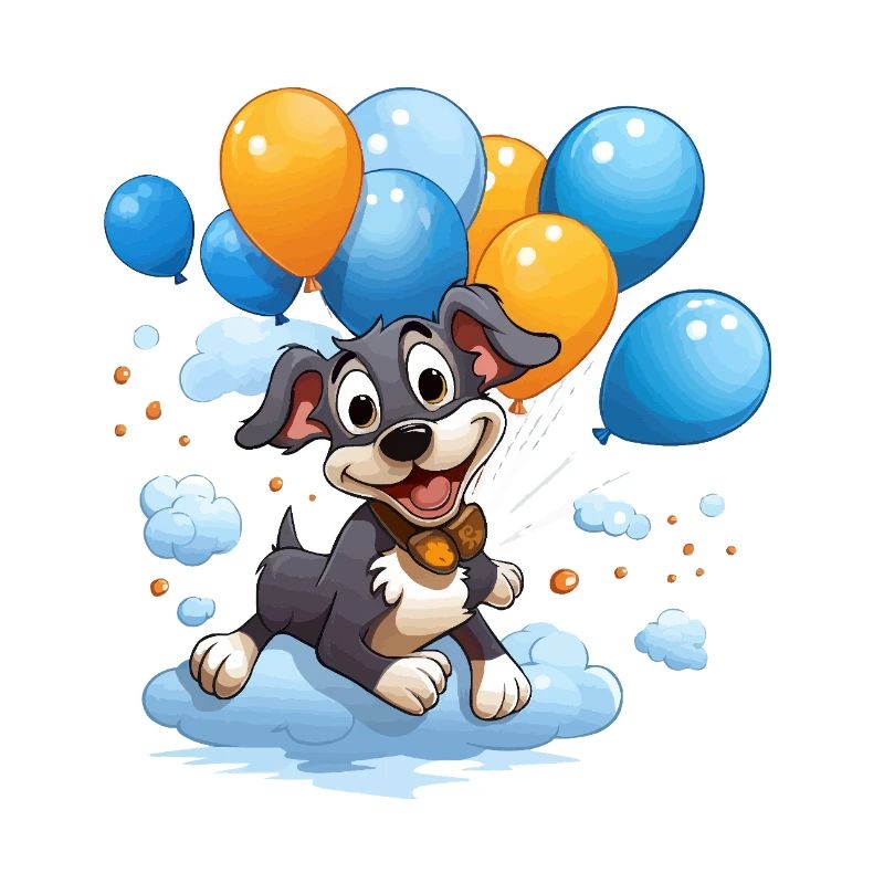 Chien ballon volant dans les nuages