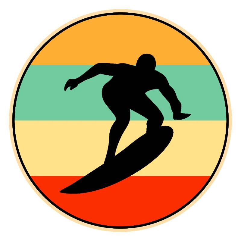 Silhouette vintage surfeuse surfeuse rétro au coucher de soleil