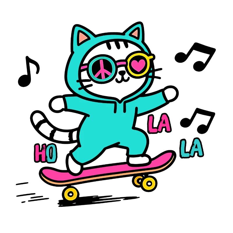 Neon skater cat on skateboard