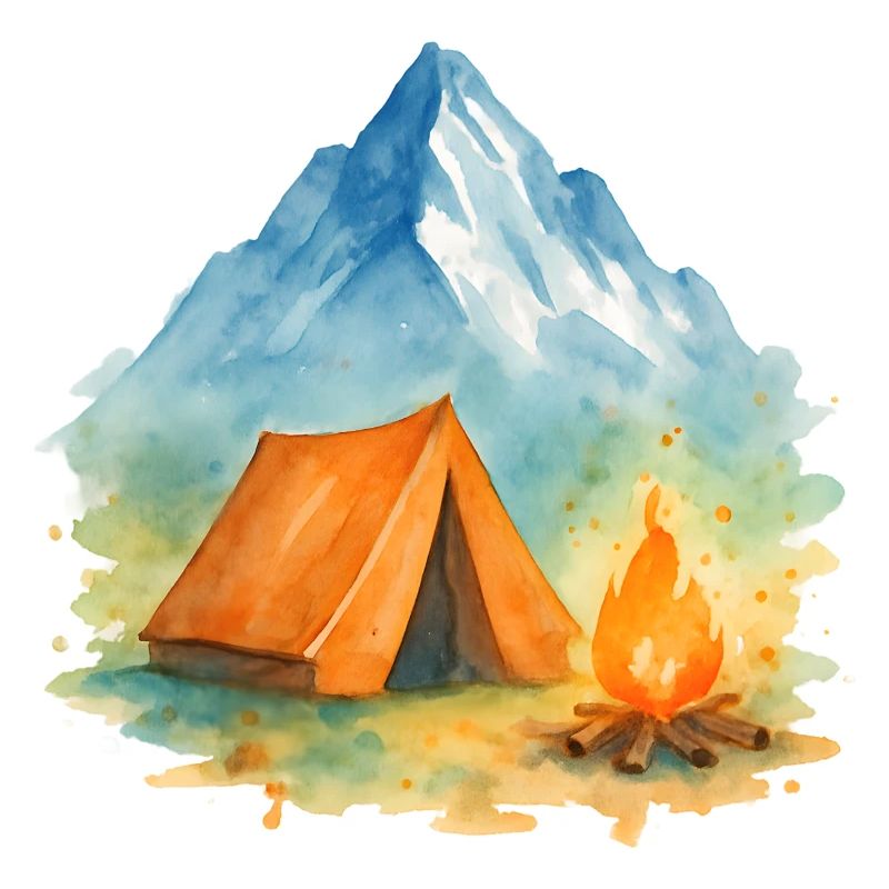 Watercolor Campfire Mountain
