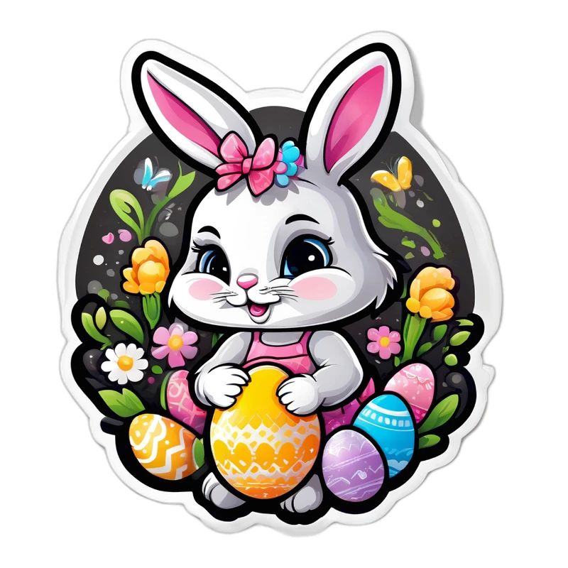 Spring rabbit and colorful eggs