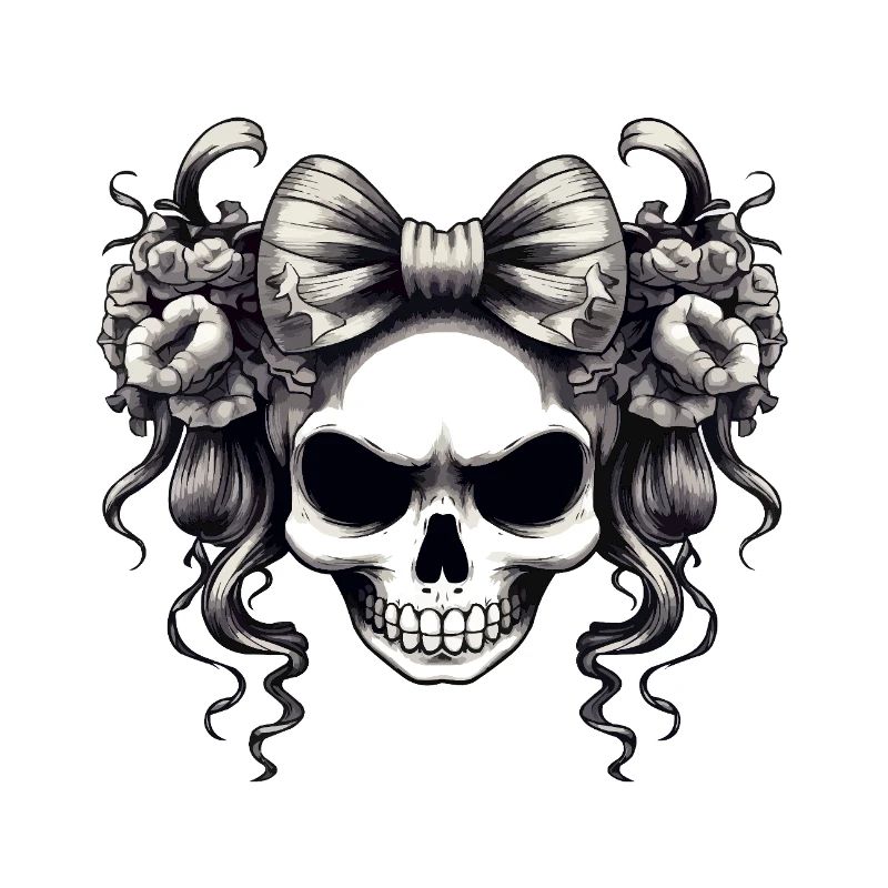 Skull with bow and roses