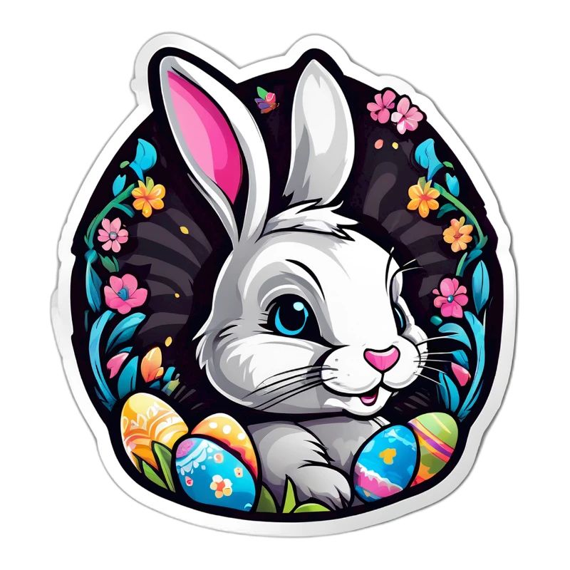 Spring rabbit and colorful eggs