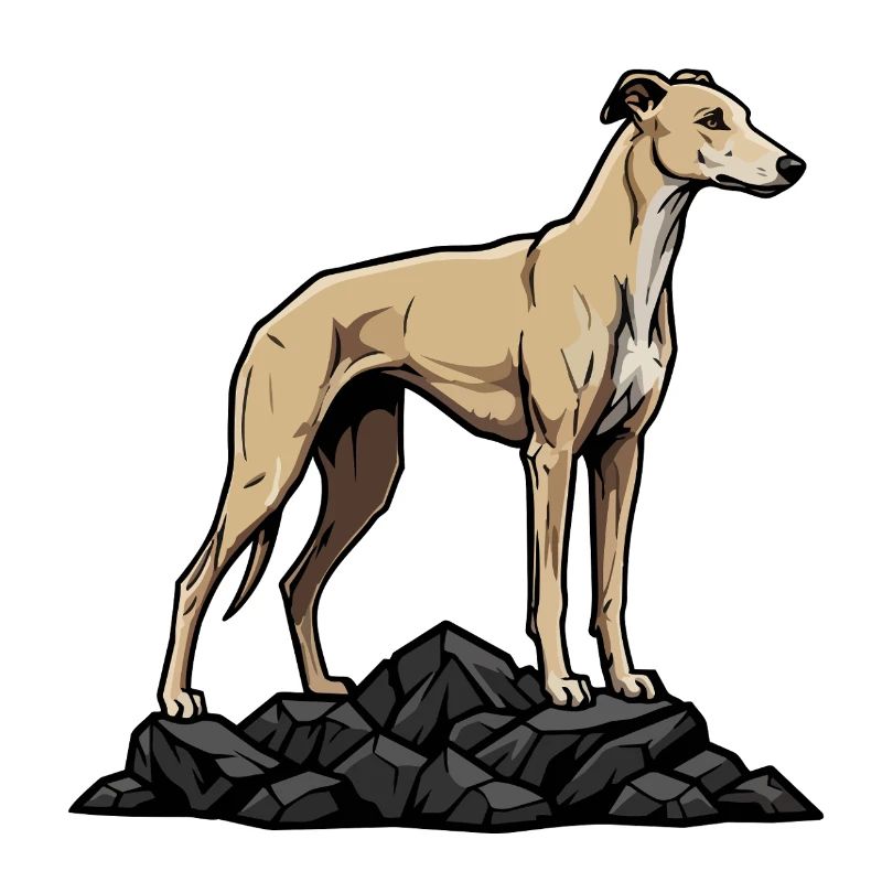 Chien Greyhound sur Rocher Portrait Lévrier Sable