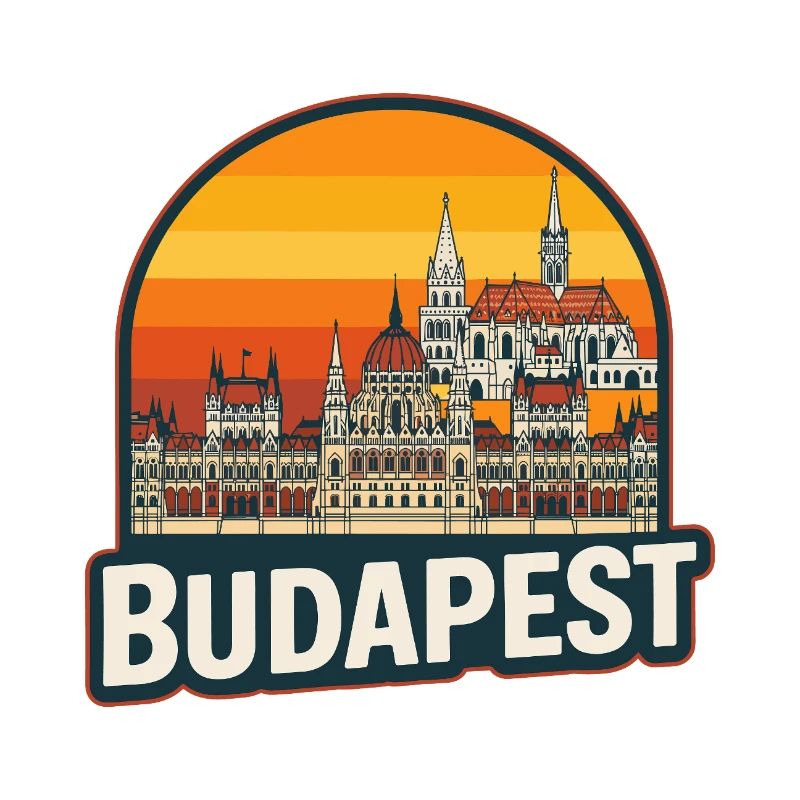 Budapest Hungary Retro Sunset Skyline Design