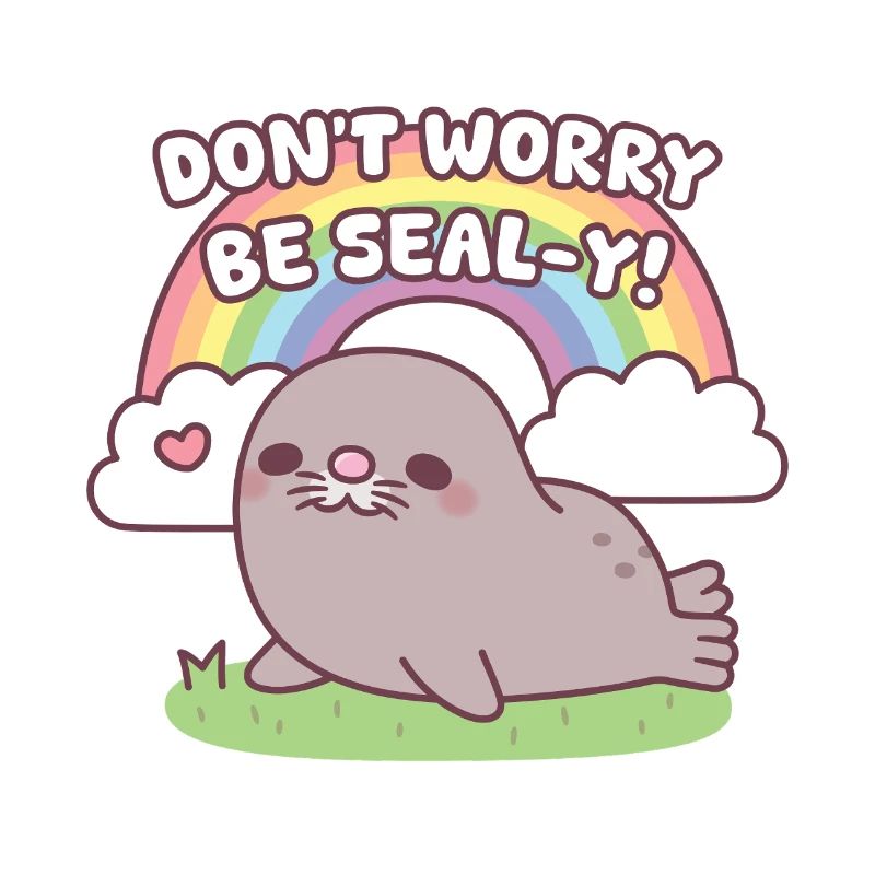 Mach dir keine Sorgen, sei siegelhaft, niedlich, dicker Robbe und Regenbogen
