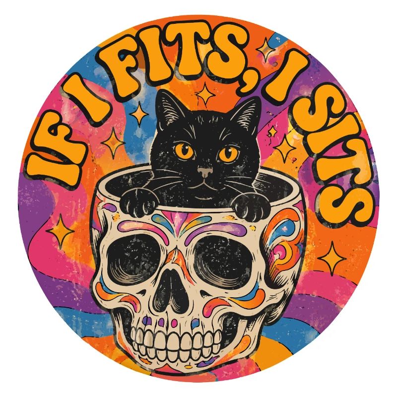 Chat dans un crâne : design de tatouage à l’ancienne