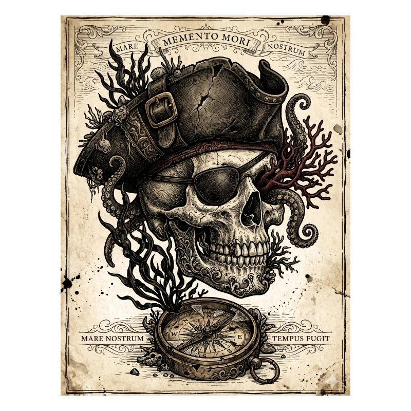 Pirate skull and compass