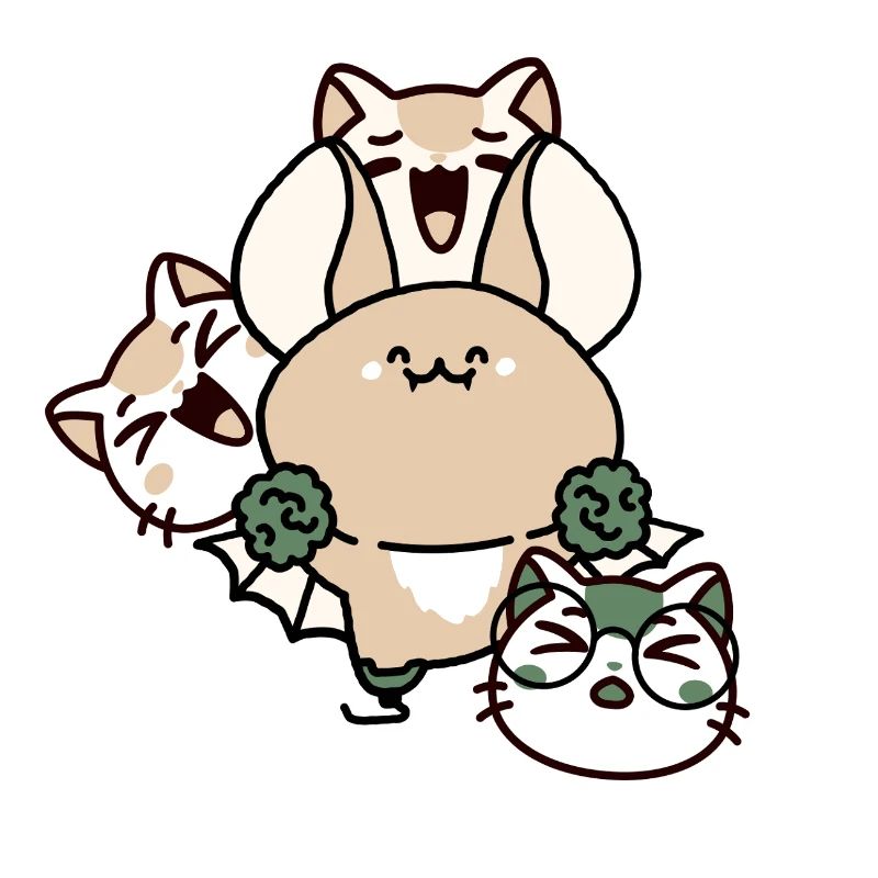 Kawaii Bat with Leg Prosthesis and Cat Squad