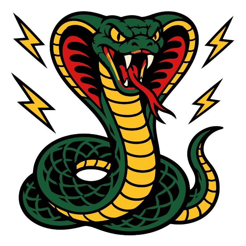 Cobra féroce avec éclairs style tattoo