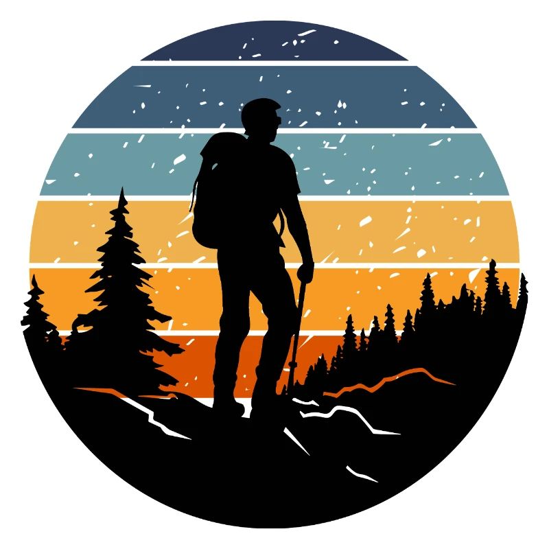Hiker silhouette reclining retro forest