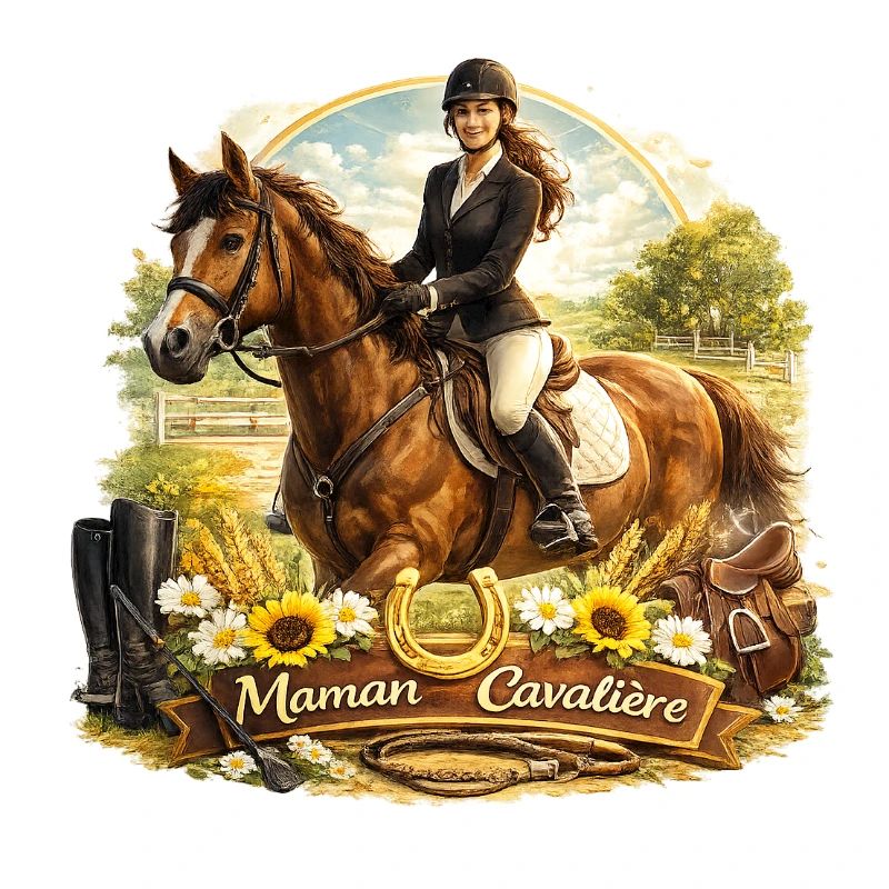 Maman Cavalier Équine et Fleurs