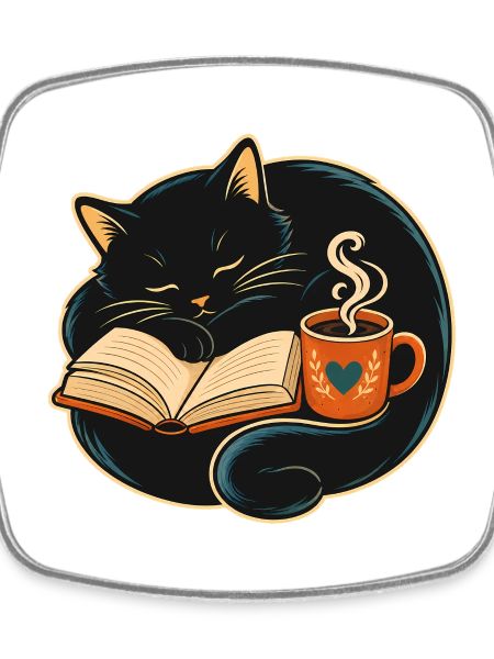 Sleeping cat reading & coffee