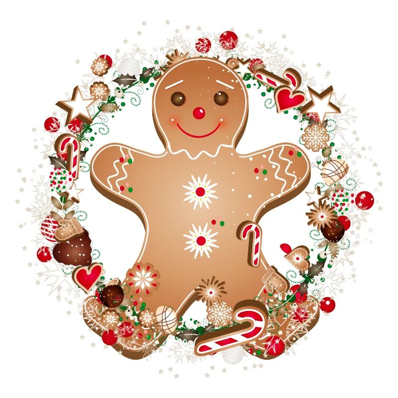 cheerful gingerbread man in the cookie wreath