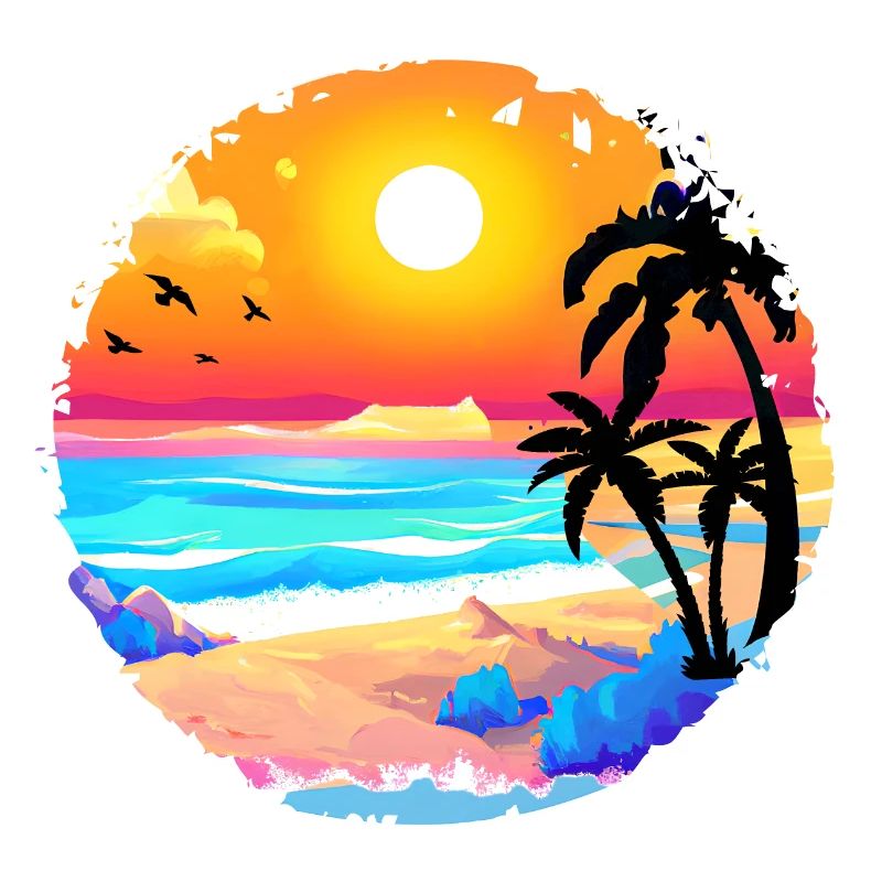 Aquarelle de plage de coucher de soleil d’été