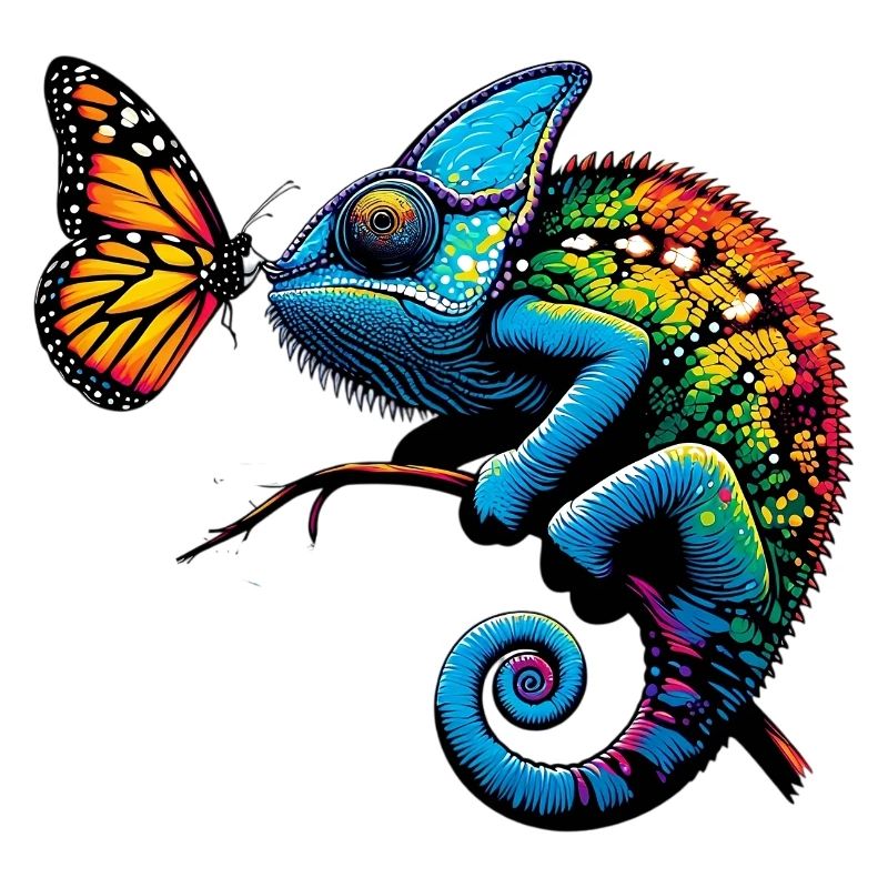 Caméléon et papillon