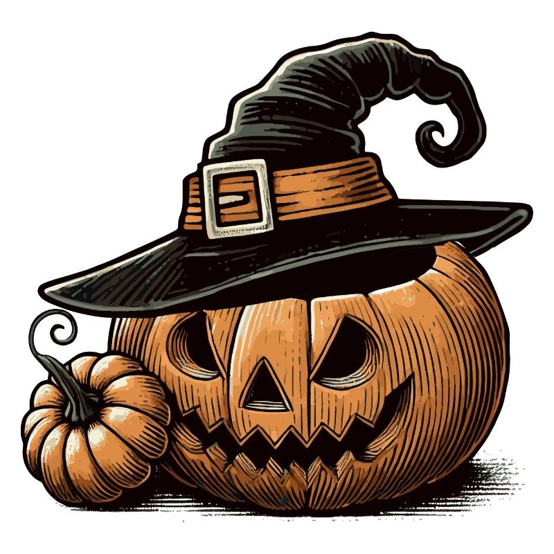 Halloween pumpkin with witch hat: The perfect horror