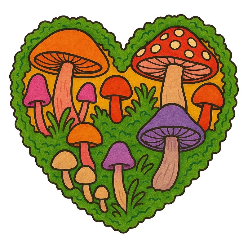 Colorful Mushroom Heart Pattern