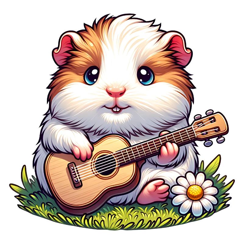Cochon d’Inde mignon avec guitare sur prairie