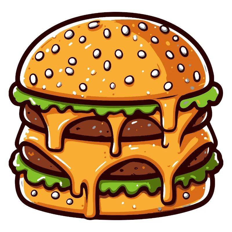 Cartoon Overflowing Double Cheese Burger