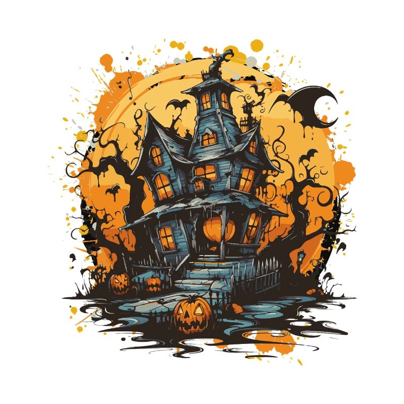 Maison hantée dans la lune d’Halloween