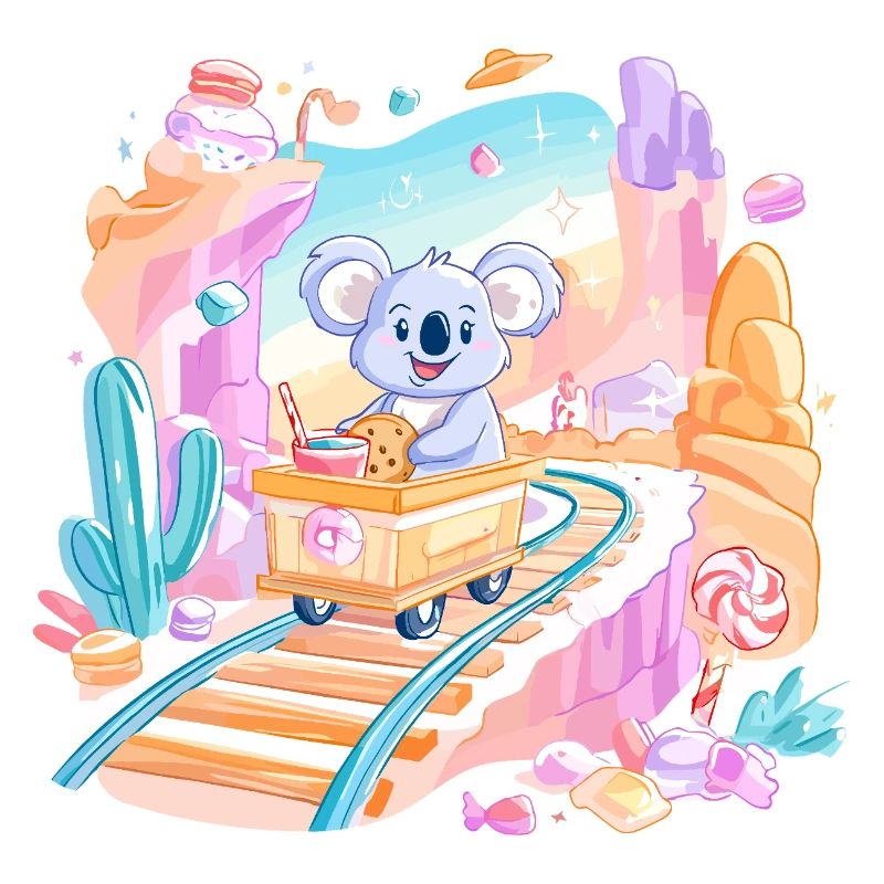 Koala on candy train