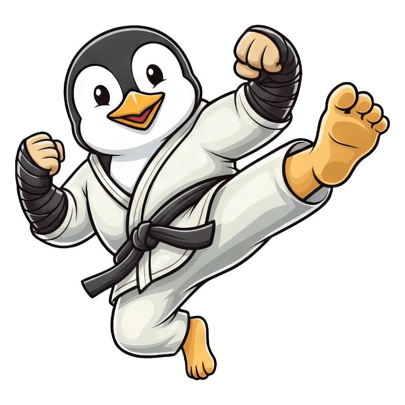 Cooler Pinguin Karate Kick Schwarzgurt Kampfsport