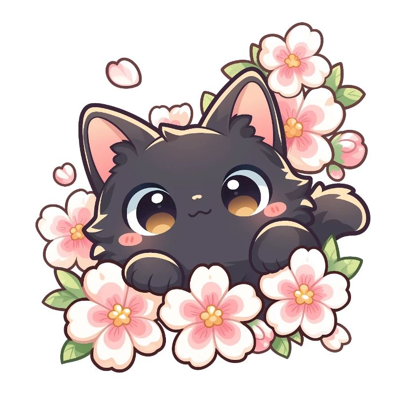 Cute Black Cat & Cherry Blossoms – Kawaii Sakura