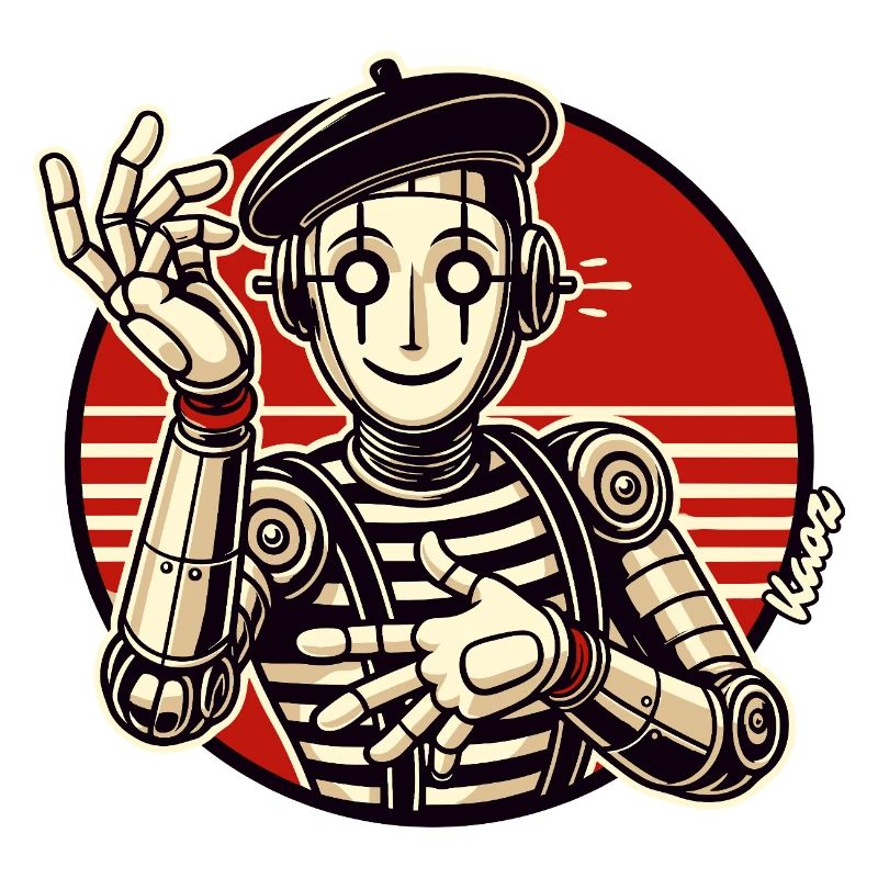Retro Roboter Pantomime mit Barett im Comic Stil