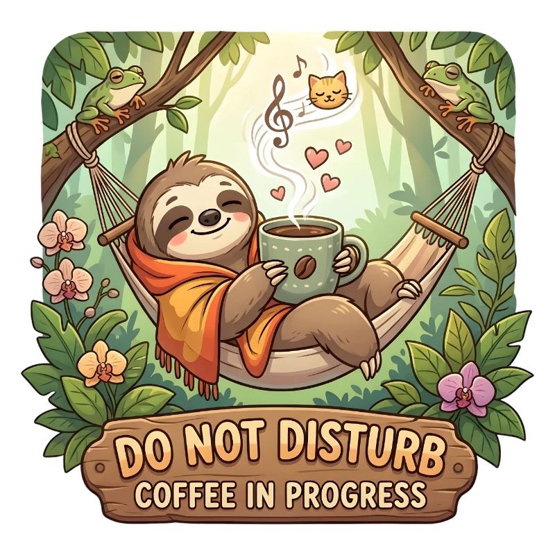 Cozy Sloth with Coffee and Do Not Disturb design