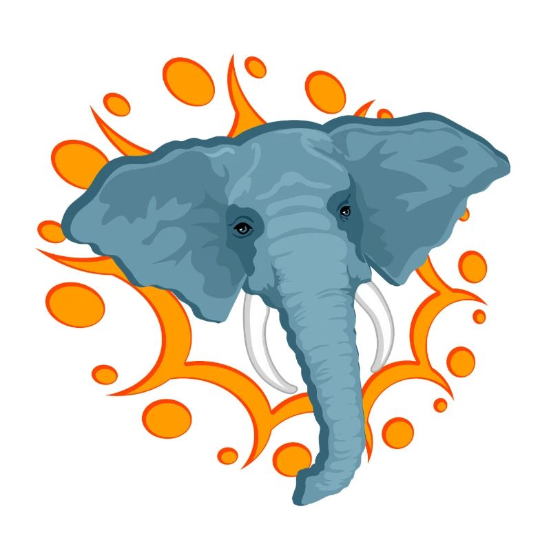 Éléphant bleu avec une broche orange