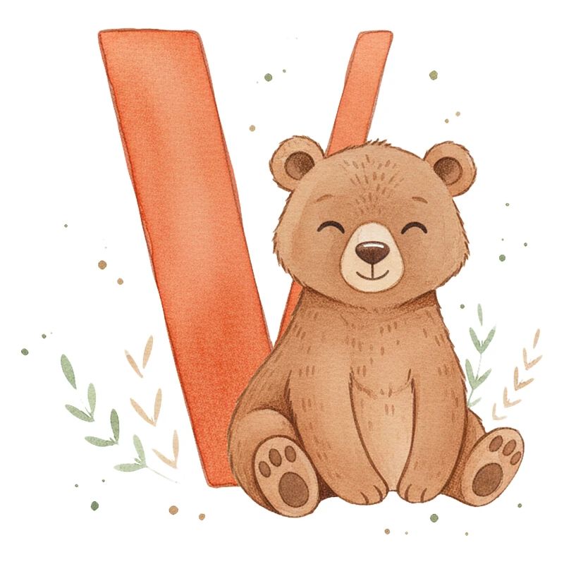 Petit ours mignon avec V